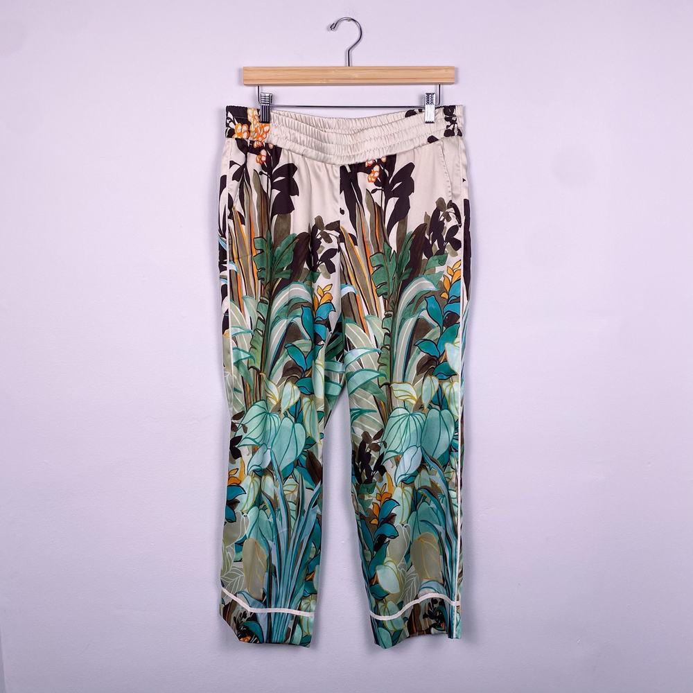 Cambio Tropical Print Satin Pull On Pants Large